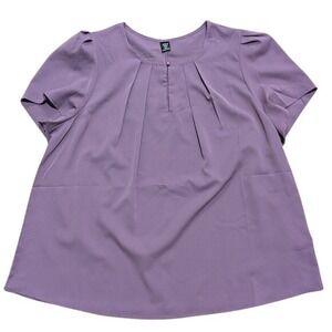 SHEIN NEW Plus 2X 18 20 Purple Short Sleeve Blouse Top Shirt Work Wear Career